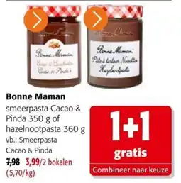 Colruyt Bonne Maman smeerpasta Cacao & Pinda aanbieding