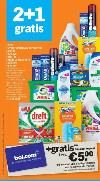 Albert Heijn Ariel, dreft handafwas en vaatwas, lenor, always, oral-b, head & shoulders, gillette, swiffer aanbieding