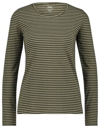 HEMA Dames T-shirt Smalle Streep Olijf (olijf)