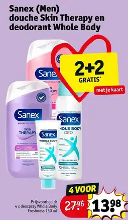 Kruidvat Sanex (Men) douche Skin Therapy en deodorant Whole Body aanbieding