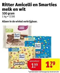 Kruidvat Ritter Amicelli en Smarties melk en wit aanbieding