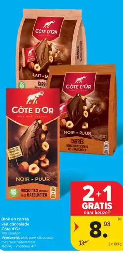 Carrefour Blokk en carrés van chocolade Côte d'Or aanbieding