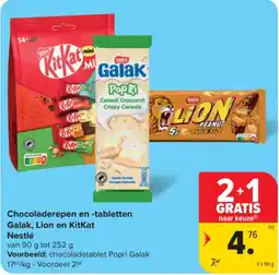 Carrefour Chocoladerepen en -tabletten Galak, Lion en KitKat aanbieding