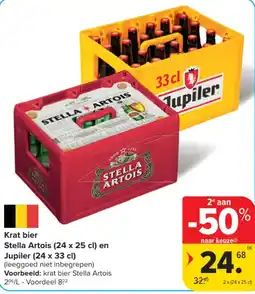 Carrefour Krat bier Stella Artois en Jupiler aanbieding