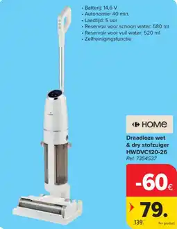 Carrefour Draadloze wet & dry stofzuiger HWDVC120-26 aanbieding
