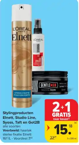 Carrefour Stylingproducten Elnett, Studio Line, Syoss, Taft en Got2B aanbieding