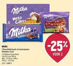 Delhaize Milka Chocoladesnack of smeer pasta aanbieding