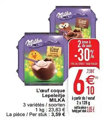 Cora L`oeuf coque lepeleitje milka 2x128 g aanbieding