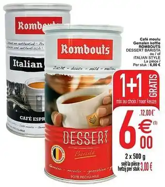 Cora Café moulu gemalen koffie rombouts 2x500 g aanbieding