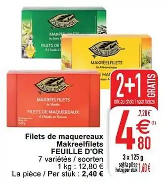 Cora Filets de maquereaux makreelfilets feuille d`or 3x125 g aanbieding