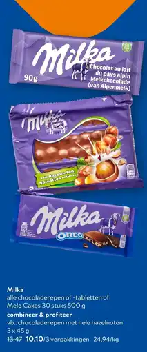 OKay Milka alle chocoladerepen of -tabletten of Melo Cakes aanbieding