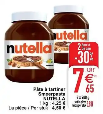 Cora Pâte à tartiner smeerpasta nutella 2x900 g aanbieding