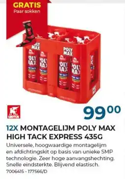 Meno 12x montagelijm poly max high tack express 435g aanbieding