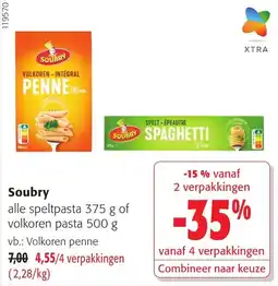 Colruyt Soubry alle spelt pasta 375 g of volkoren pasta 500 g aanbieding