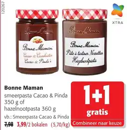 Colruyt Bonne Maman smeer pasta Cacao & Pinda aanbieding