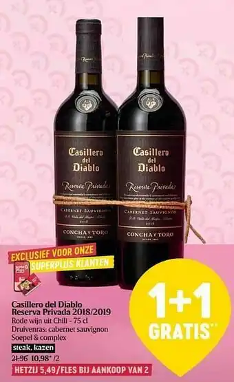 Delhaize Casillero del diablo reserva privada 2018-2019 rode wijn uit chili aanbieding
