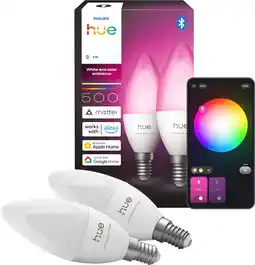 Coolblue Philips Hue Kaarslamp White and Color E14 Duo Pack aanbieding