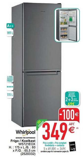 Cora Whirlpool frigo - koelkast w5721eox aanbieding