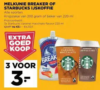 Jumbo Melkunie Breaker 3*200g of Starbucks IJskoffie 3*220ml aanbieding
