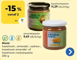 Bio Planet Monki hazelnoot-, amandel-, cashew-, hazelnoot-amandel- of hazelnoot-rozijnenpasta aanbieding