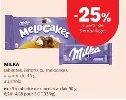 Spar Milka tablettes, bâtons ou melocakes aanbieding