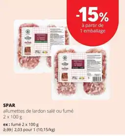 Spar allumettes de lardon salé ou fumé aanbieding