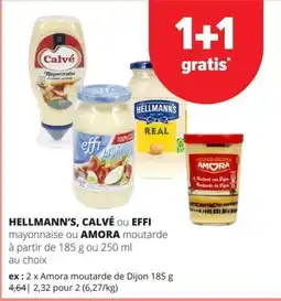 Spar Hellmann's, Calvé ou Effi mayonnaise ou Amora moutarde aanbieding