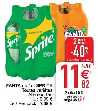Cora Fanta ou - of sprite toutes variétés 2x (4x1.5 L) aanbieding