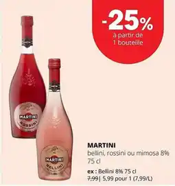 Spar Colruyt Martini bellini rossini ou mimosa aanbieding