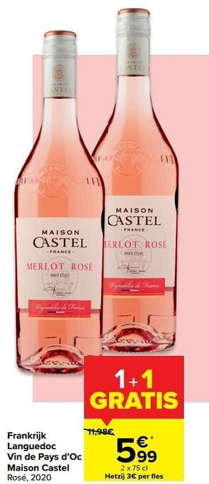 Carrefour Market Frankrijk languedoc vin de pays d`oc maison castel rosé, 2020 aanbieding