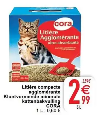 Litière compacte agglomérante klontvormende minerale kattenbakvulling cora 5L
