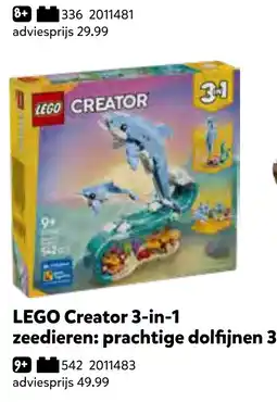 Intertoys lego creator 3-in-1 zeedieren: prachtige dolfijnen aanbieding