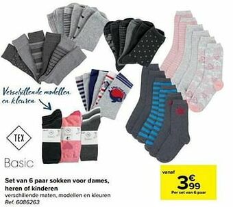Carrefour Set van 6 paar sokken voor dames heren of kinderen aanbieding