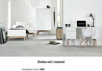 Sixties wit - naturel kledingkast 2 deurs