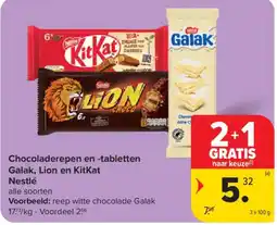 Carrefour Market Chocoladerepen en -tabletten Galak, Lion en KitKat aanbieding