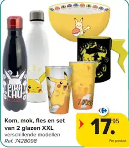 Carrefour Kom, mok, fles en set van 2 glazen XXL aanbieding