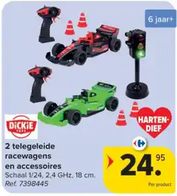 Carrefour 2 telegeleide racewagens en accessoires aanbieding