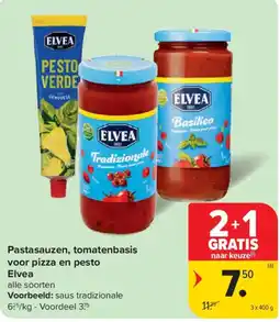 Carrefour Market Pastasauzen, tomatenbasis voor pizza en pesto Elvea aanbieding