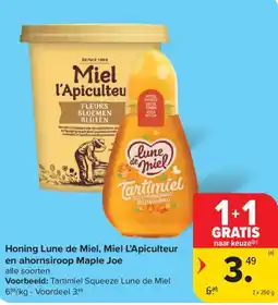 Carrefour Market Honing Lune de Miel, Miel L'Apiculteur en ahornsiroop Maple Joe aanbieding