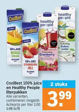 Albert Heijn CoolBest 100% juice en Healthy People literpakken aanbieding