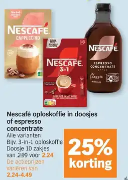 Albert Heijn Nescafe oploskoffie in doosjes of espresso concentrate aanbieding