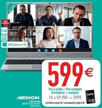 Cora Medion notebook md61975-e15301 aanbieding