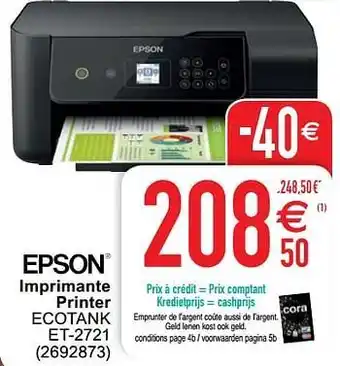 Cora Epson imprimante printer ecotank et-2721 aanbieding