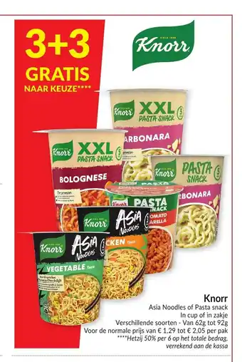 Intermarché Knorr Asia Noodles of Pasta snack 62g tot 92g per pak aanbieding