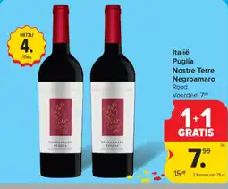 Carrefour Italië Puglia Nostre Terre Negroamaro Rood aanbieding
