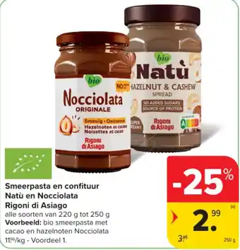 Smeerpasta en confituur Natù en Nocciolata Rigoni di Asiago