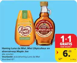 Carrefour Honing Lune de Miel, Miel L'Apiculteur en ahornsiroop Maple Joe aanbieding