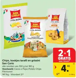 Carrefour Chips, koekjes taralli en grissini San Carlo aanbieding