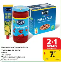 Carrefour Pastasauzen, tomatenbasis voor pizza en pesto Elvea aanbieding