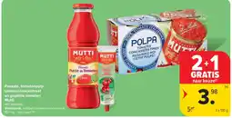 Carrefour Passata, tomatenpulp, tomatenconcentraat en gepelde tomaten Mutti aanbieding